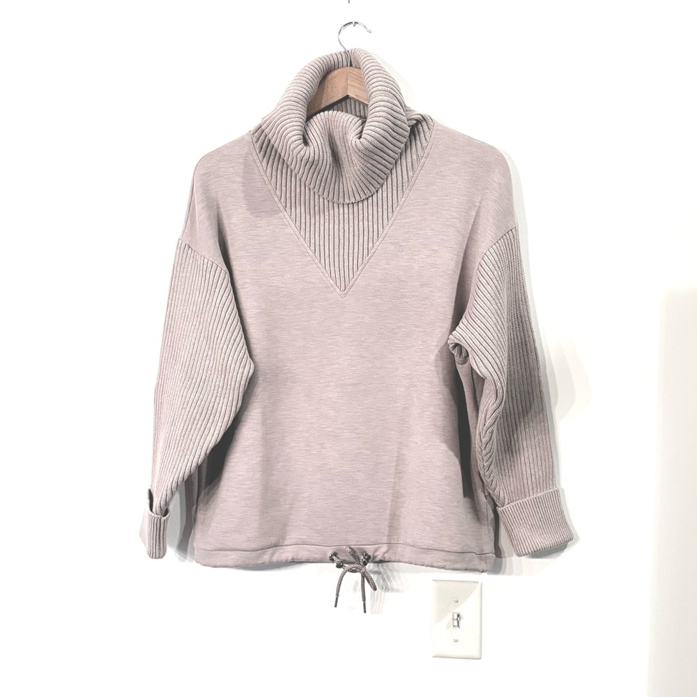 Varley Hannah Beige Cowl Neck Double Soft Sweat Top Oversized - Picture 2 of 10